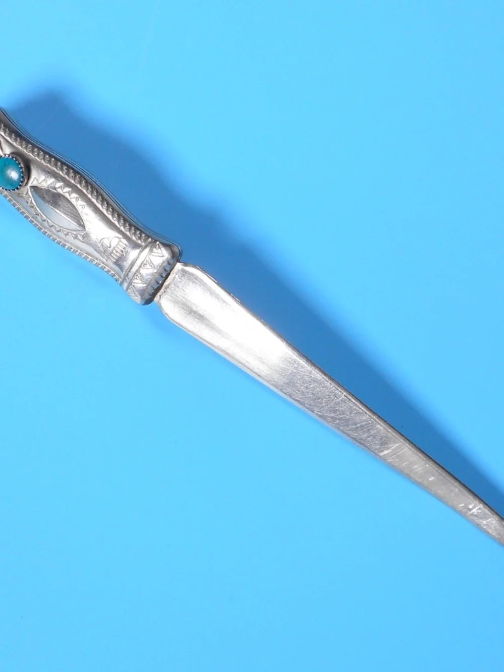 VTG Native American Navajo Letter Opener Sterling Silver Turquoise Stone RARE
